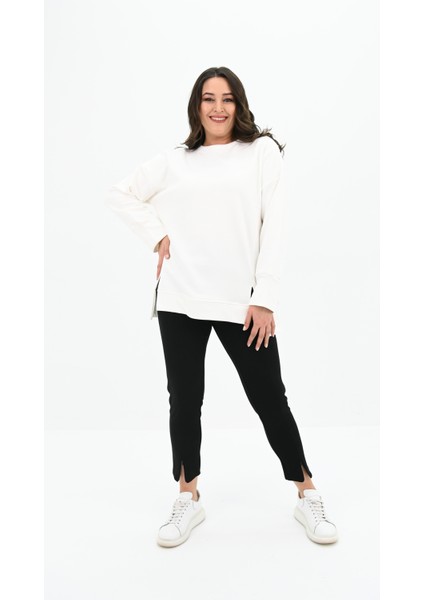 Kadın Büyük Beden Oversize Yırtmaç Detaylı Sweatshirt 1865-25