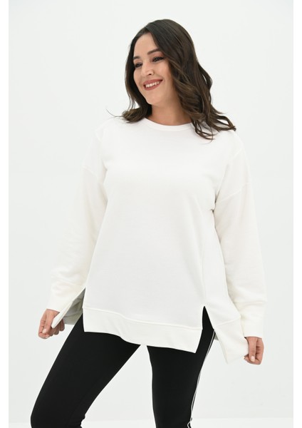 Kadın Büyük Beden Oversize Yırtmaç Detaylı Sweatshirt 1865-25