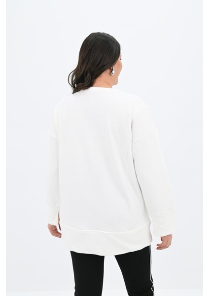 Kadın Büyük Beden Oversize Yırtmaç Detaylı Sweatshirt 1865-25