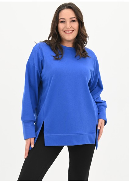 Kadın Büyük Beden Oversize Yırtmaç Detaylı Sweatshirt 1865-25