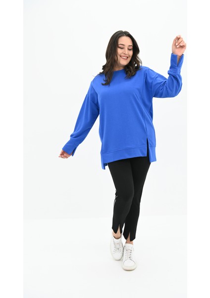Kadın Büyük Beden Oversize Yırtmaç Detaylı Sweatshirt 1865-25