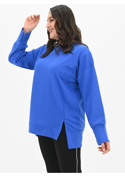 Kadın Büyük Beden Oversize Yırtmaç Detaylı Sweatshirt 1865-25