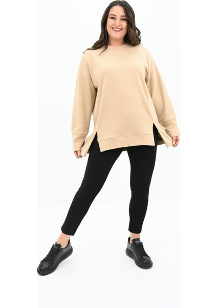 Kadın Büyük Beden Oversize Yırtmaç Detaylı Sweatshirt 1865-25