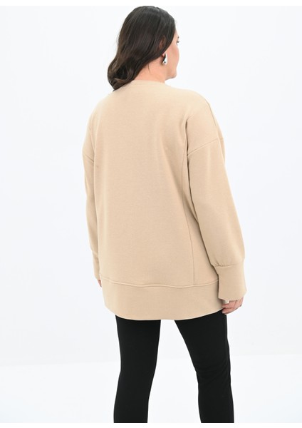 Kadın Büyük Beden Oversize Yırtmaç Detaylı Sweatshirt 1865-25