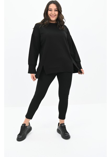 Kadın Büyük Beden Oversize Yırtmaç Detaylı Sweatshirt 1865-25