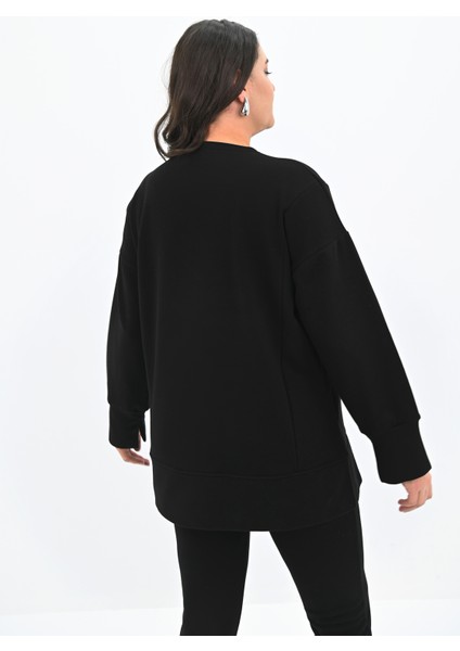 Kadın Büyük Beden Oversize Yırtmaç Detaylı Sweatshirt 1865-25