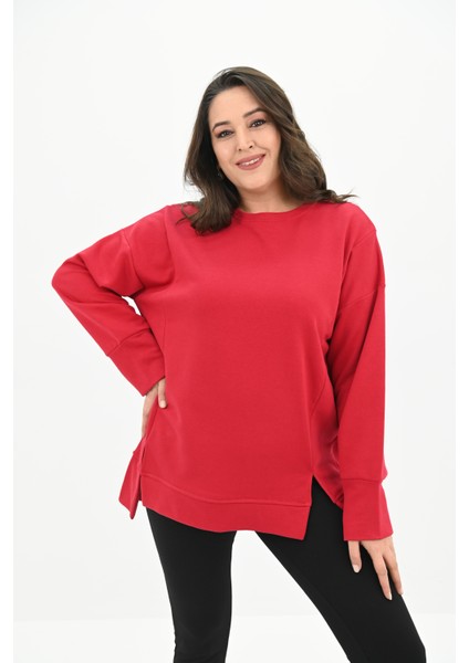 Kadın Büyük Beden Oversize Yırtmaç Detaylı Sweatshirt 1865-25