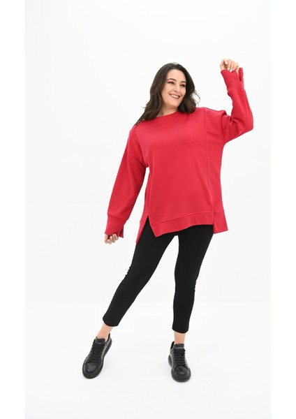 Kadın Büyük Beden Oversize Yırtmaç Detaylı Sweatshirt 1865-25