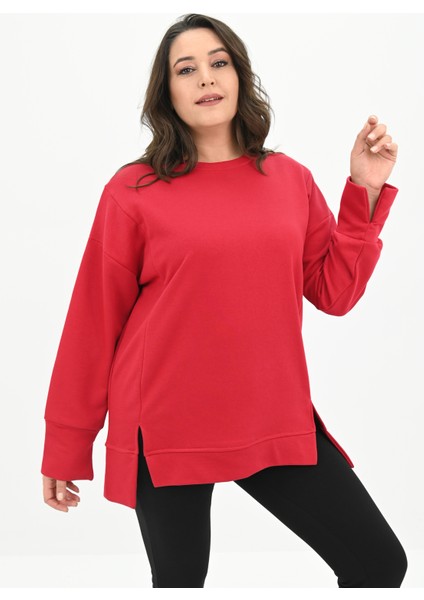 Kadın Büyük Beden Oversize Yırtmaç Detaylı Sweatshirt 1865-25