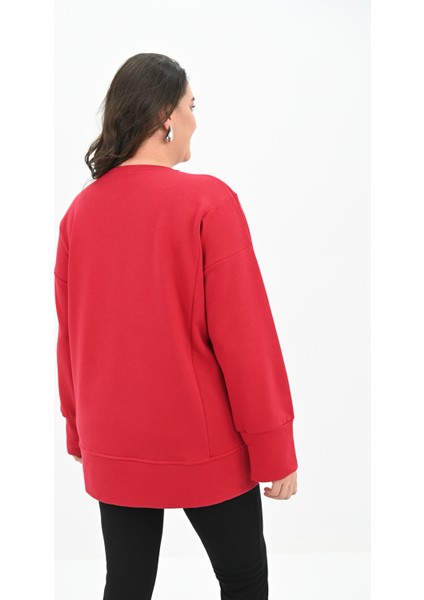 Kadın Büyük Beden Oversize Yırtmaç Detaylı Sweatshirt 1865-25