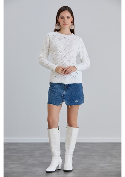 Kadın Ajurlu Desenli Triko Örme Kazak modelleri