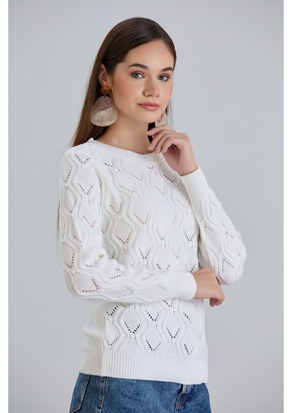 Kadın Ajurlu Desenli Triko Örme Kazak fırsatları