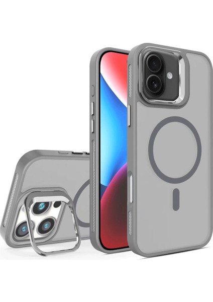 Apple Iphone 16 Uyumlu Kılıf Standlı Mat Magsafe Metal Tuşlu Kamera Lens Hediyeli Flet Kapak