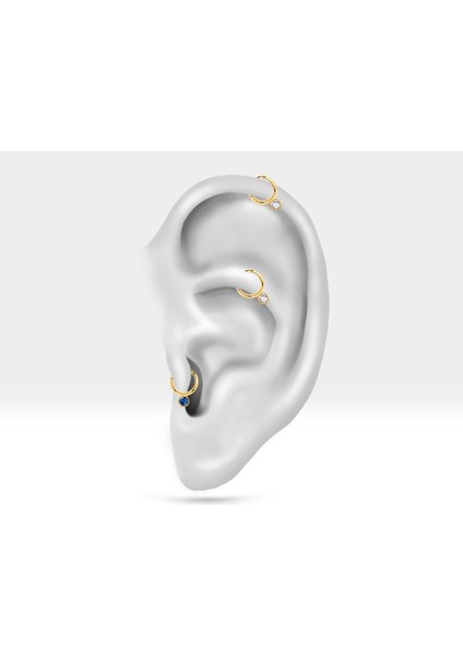 Yuvarlak Safirli Halka Piercing, 10 mm , 1.2 Mm, 14K Sarı-Beyaz-Kırmızı Altın | LC00051S