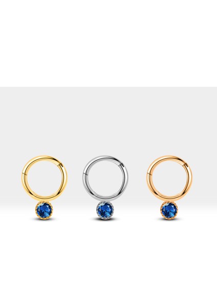 Yuvarlak Safirli Halka Piercing, 10 mm , 1.2 Mm, 14K Sarı-Beyaz-Kırmızı Altın | LC00051S