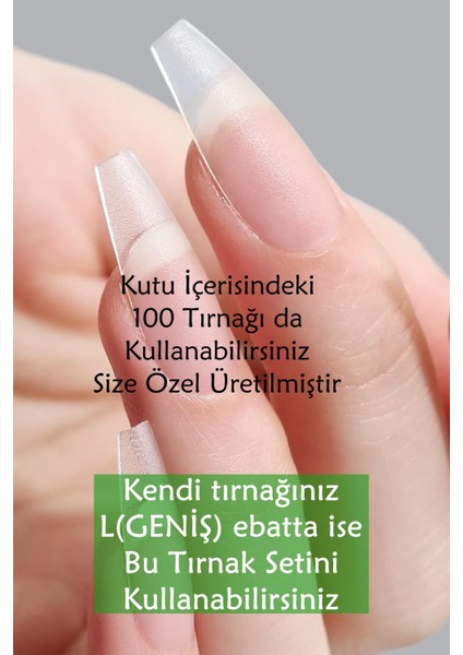100 Adet LARGE Beden KÜT Takma Tırnak ORTA Uzunlukta Tabut Şekil Yapıştırıcı Hediyeli