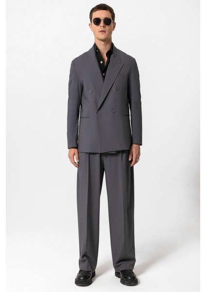 Antrasit Tek Düğme Kruvaze Erkek Blazer Ceket modelleri