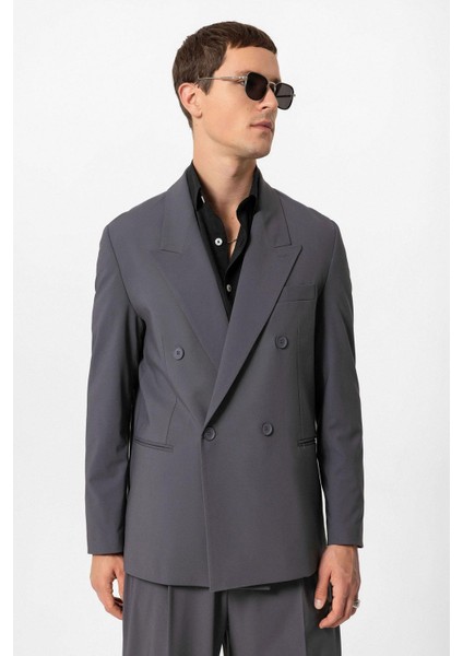 Antrasit Tek Düğme Kruvaze Erkek Blazer Ceket indirimleri