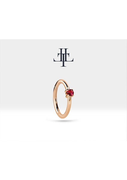 Yakutlu Halka Piercing Küpe, 12 mm , 1.2 Mm, 14K Sarı-Beyaz-Kırmızı Altın | LE00001R