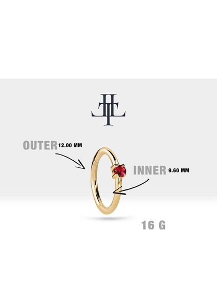 Yakutlu Halka Piercing Küpe, 12 mm , 1.2 Mm, 14K Sarı-Beyaz-Kırmızı Altın | LE00001R fiyatları