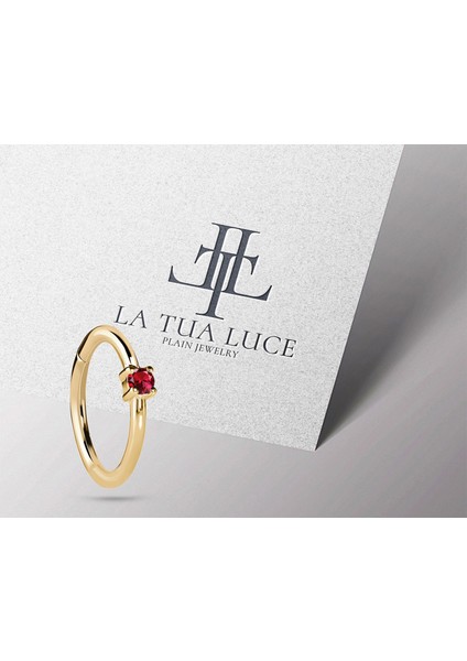 Yakutlu Halka Piercing Küpe, 12 mm , 1.2 Mm, 14K Sarı-Beyaz-Kırmızı Altın | LE00001R fırsatları