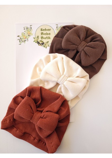Kız Bebek Fiyonklu Kaşkorse Bone 3'lü Set