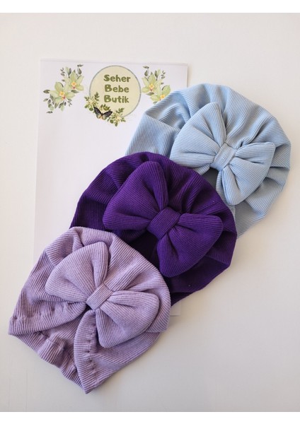 Kız Bebek Fiyonklu Kaşkorse Bone 3'lü Set