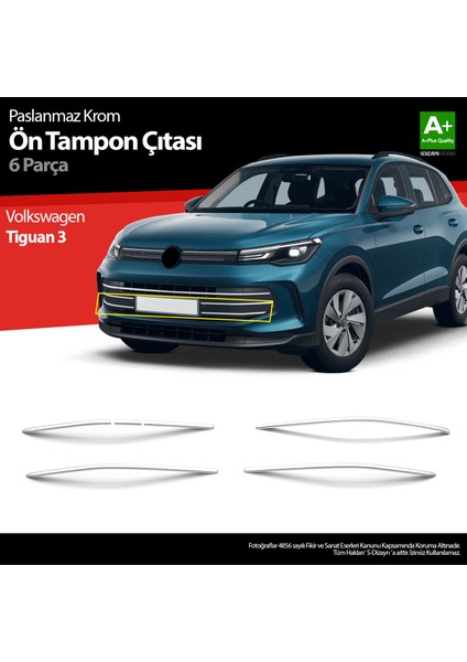 VW Tiguan 3 Krom Ön Tampon Çıtası 6 Prç. 2024 Üzeri A+ Kalite