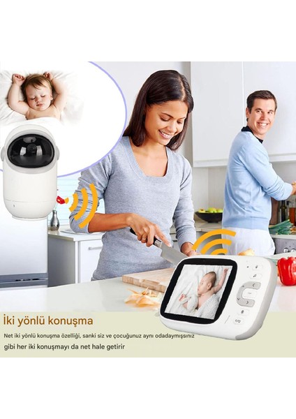 VB802 360° Akıllı Bebek Kamerası, Bebek Telsizi, 2 Yönlü Konuşan Bebek Video Telsizi, Gece Görüşü, Dahili 8 Ninni modelleri