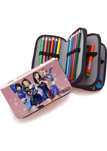 Kalem Kutusu Black Pink Blink Organizer Kalemkutu Vegan Deri Üç Bölmeli Kalemlik - Siyah modelleri