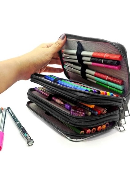 Kalem Kutusu Black Pink Blink Organizer Kalemkutu Vegan Deri Üç Bölmeli Kalemlik - Siyah fırsatları