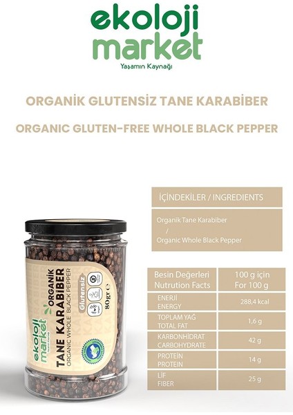 Glutensiz Tane Karabiber 80 gr / Gluten-Free Whole Black Pepper 80 gr