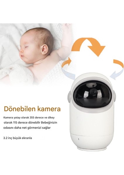 VB802 360° Akıllı Bebek Kamerası, Bebek Telsizi, 2 Yönlü Konuşan Bebek Video Telsizi, Gece Görüşü, Dahili 8 Ninni indirimleri