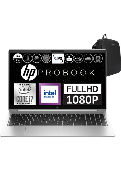 Probook 450 G10 Intel Core I7 1355U 16GB 1tb SSD Intel® Iris® Xᵉ Windows 11 Pro 15.6" Fhd Taşınabilir Bilgisayar 9G1G3ETP03 + Weblegelsin Çanta