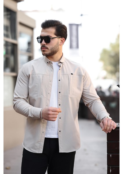 Erkek Gizli Cep Paraşüt Kumaş Gömlek