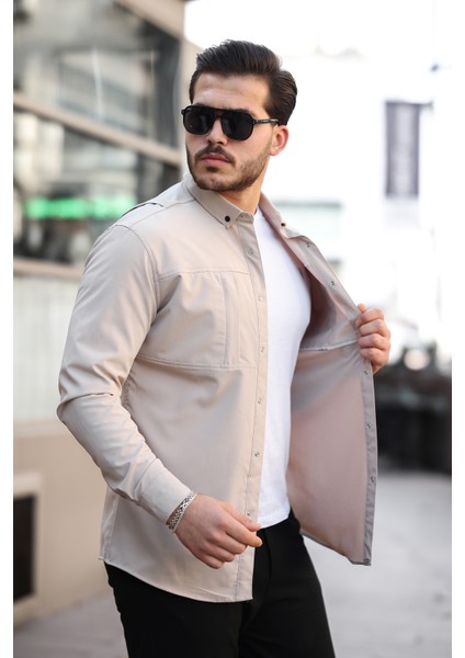 Erkek Gizli Cep Paraşüt Kumaş Gömlek