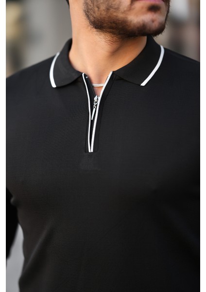 Fermuar Yaka Çizgi Detaylı Erkek Kazak fiyatları