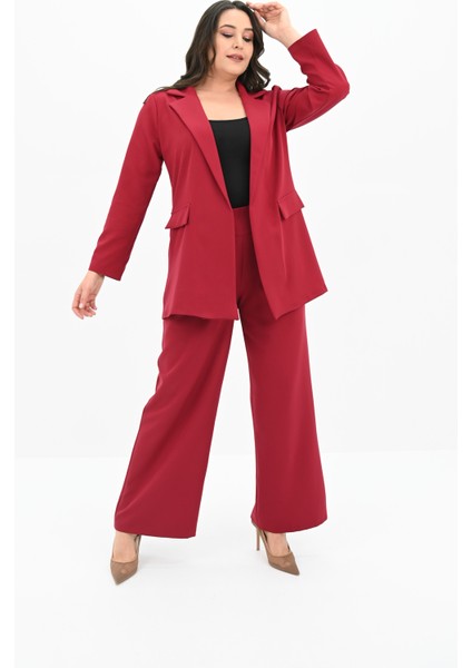 Kadın Büyük Beden Geniş Paça Ceket Pantolon Takım 9008-25 modelleri