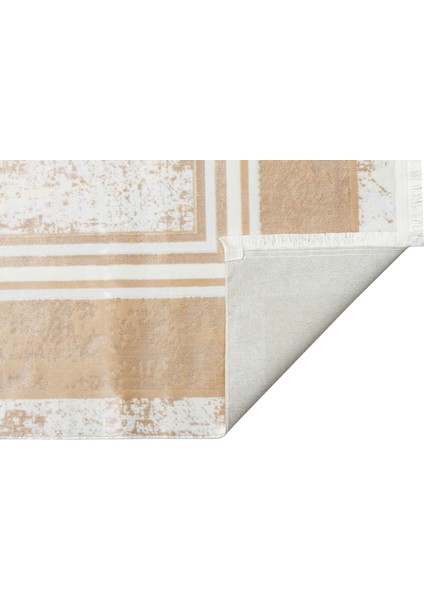 Sateen St 17 Beige Hav Vermez Yıkanabilir Kaymaz Ince Dokuma Modern Makine Dokuması Halı