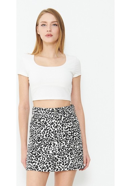 Leopar Desenli Mini Kot Etek