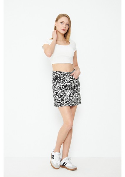 Leopar Desenli Mini Kot Etek