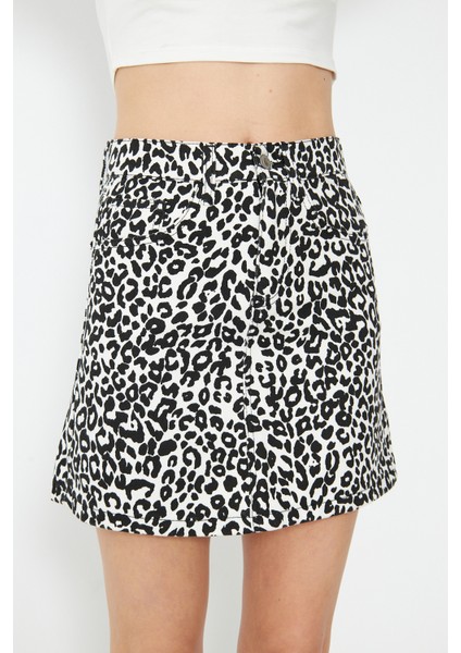 Leopar Desenli Mini Kot Etek