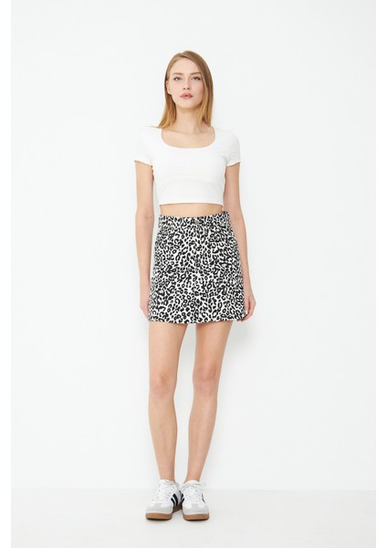 Leopar Desenli Mini Kot Etek