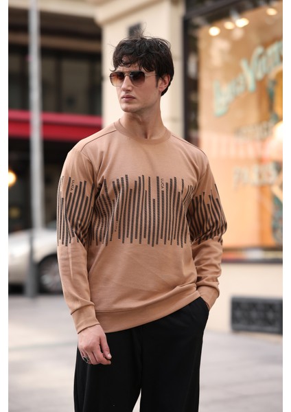 Erkek Bisiklet Yaka Baskılı Sweatshirt