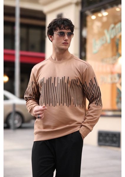 Erkek Bisiklet Yaka Baskılı Sweatshirt modelleri