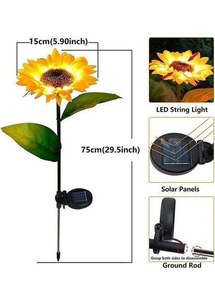 (1 Adet) Güneş Enerjili Ayçiçek Tasarımlı Solar Bahçe Aydınlatma Su Geçirmez Dekoratif LED Lamba