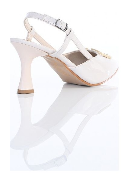 Kemerli V Toka Detaylı Krem Abiye Topuklu Ayakkabı modelleri