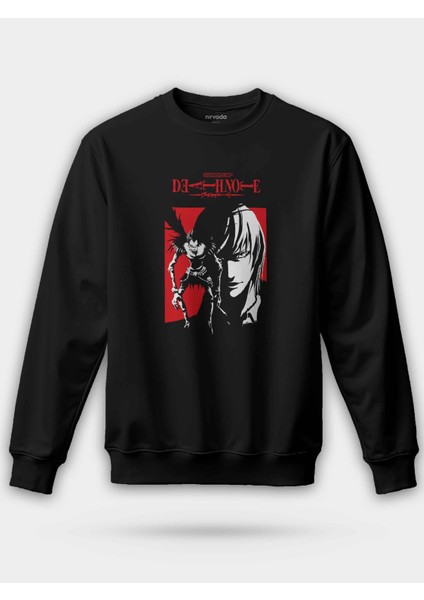 Death Note Baskılı Bisiklet Yaka Oversize Sweatshirt Anime Manga Siyah