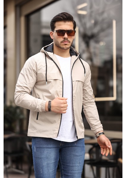 Erkek Içi Astarlı Suya Dayanıklı Kapüşonlu Cepli Yağmurluk