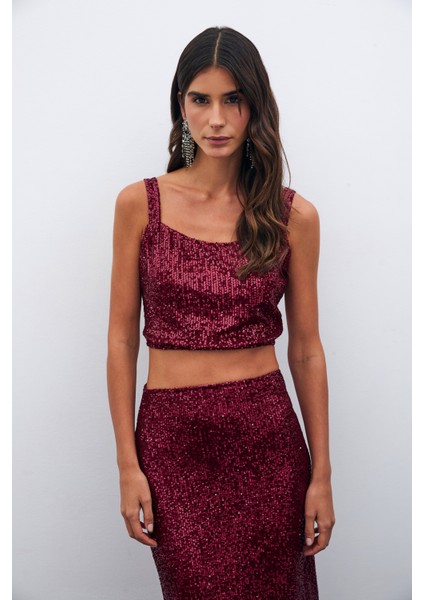 Payetli Crop Bluz - Bordo